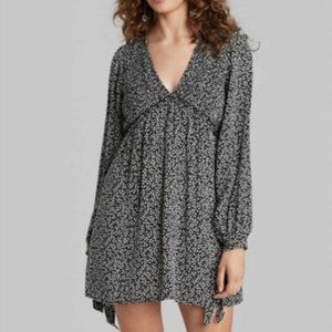 Floral Long Sleeve Empire Waist Mini Dress